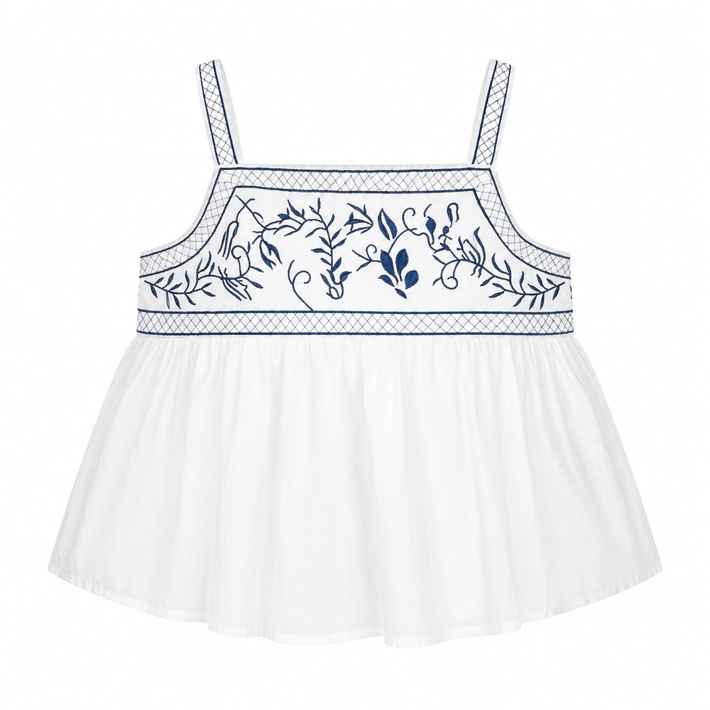 Embroidered NEW Babydoll tank Top Womens Medium‎ Boho floral coquette flowy blue